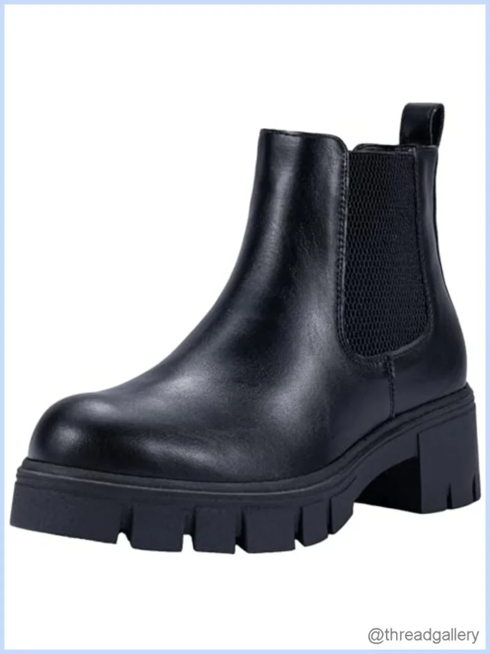 Faux Leather Chelsea Ankle Boots Platform Lug Sole Elastic Slip On Booties